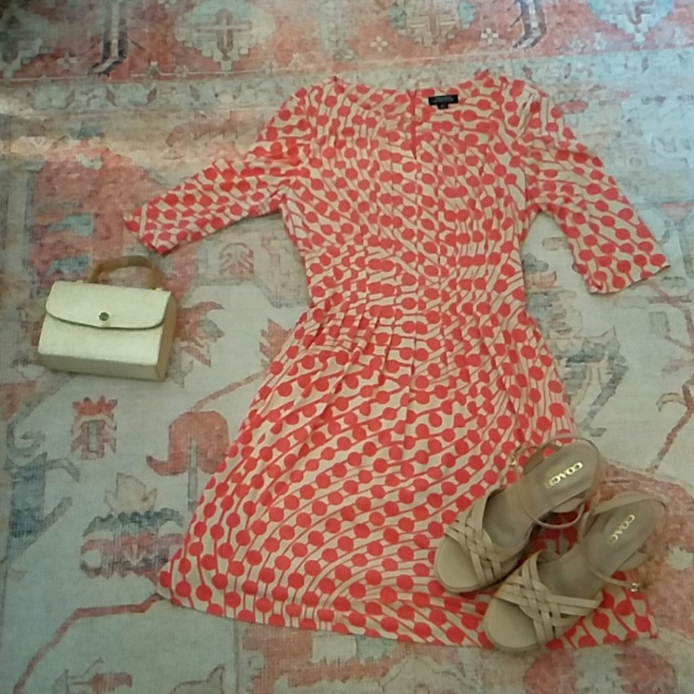 Tahari beige and peach dress.